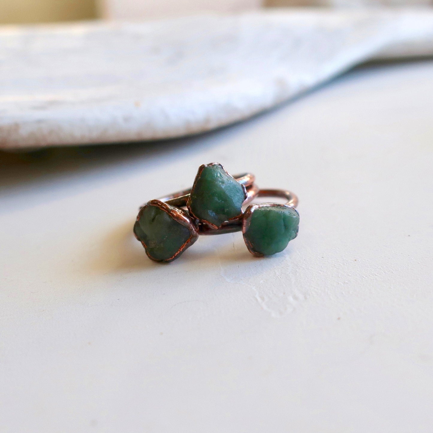 Raw Emerald Copper Solitaire Ring, Rough Stone Ring, May Birthstone Jewelry, Electroformed Bohemian Jewelry, Valentines Gift Blackbird & Sage Jewelry