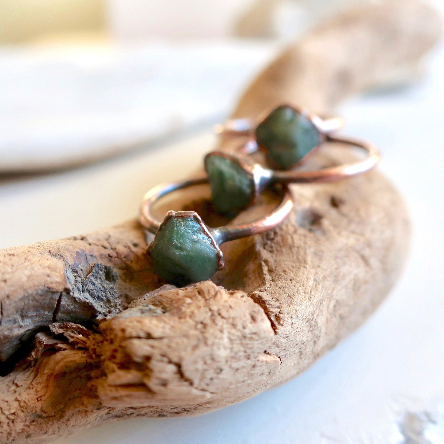 Raw Emerald Copper Solitaire Ring, Rough Stone Ring, May Birthstone Jewelry, Electroformed Bohemian Jewelry, Valentines Gift Blackbird & Sage Jewelry