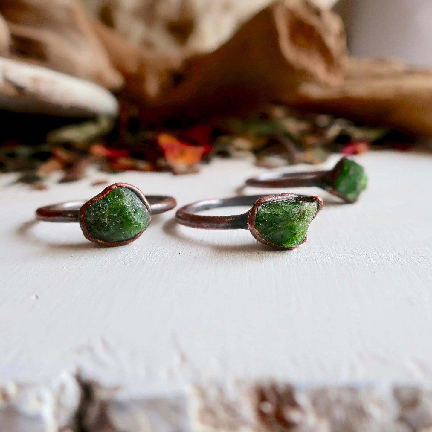 Raw Chrome Diopside Ring, Green Diopside Jewelry, Electroformed Chrome Diopside and Ring, Raw Spiritual Ring, Bohemian Jewelry Blackbird & Sage Jewelry
