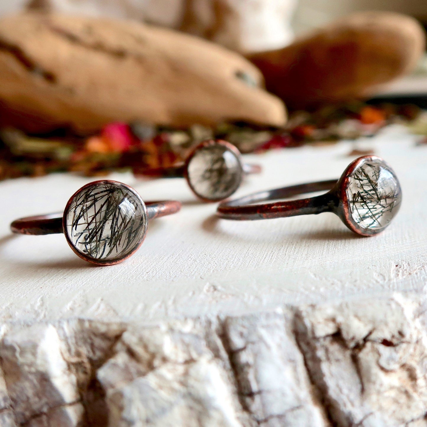 Black Rutilated Quartz Ring in Copper, Quartz Jewelry, Boho Jewelry, Crystal Adornments Bohemian Style Ring, Metaphysical Jewelry Blackbird & Sage Jewelry