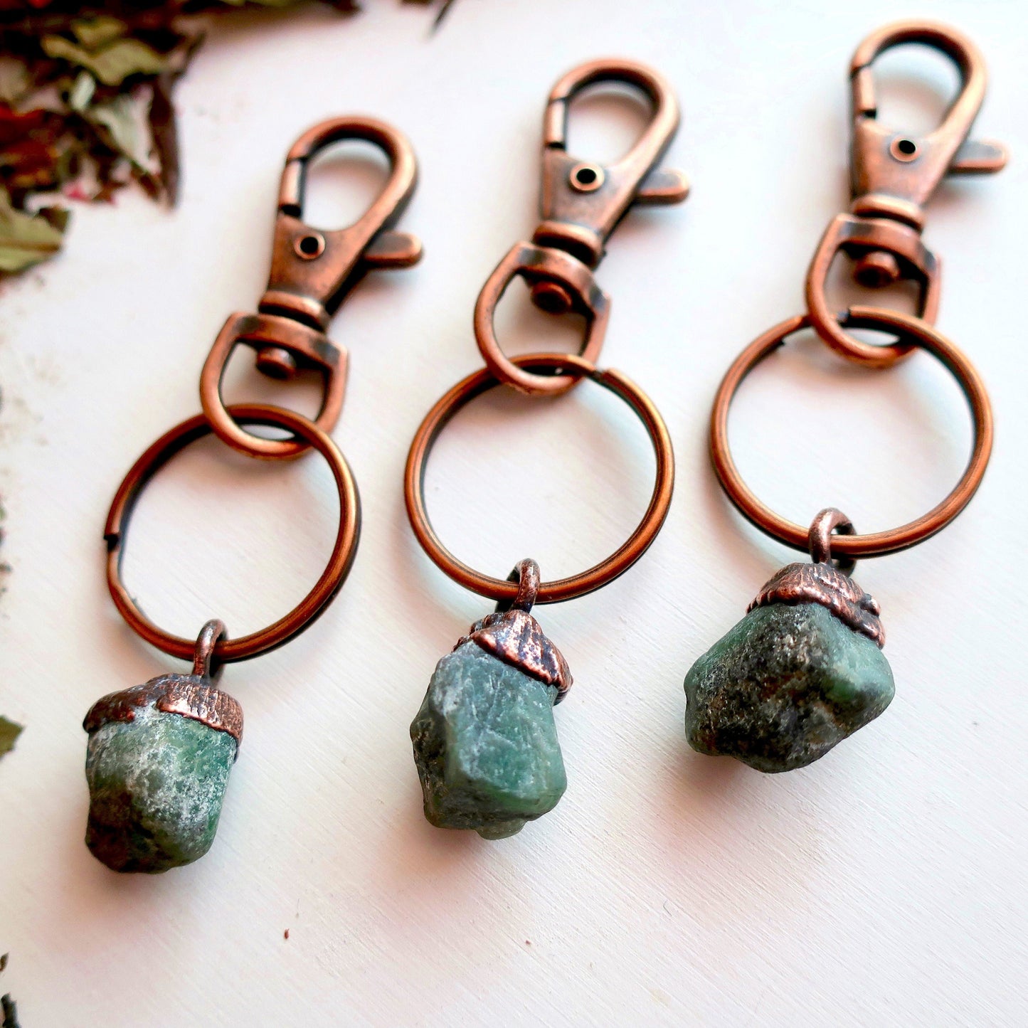 Raw Emerald Copper Keychain, Emerald Keychain, Raw Crystal Keychain, Raw Stone Accessory, Boho Accessory, Electroformed Jewelry Blackbird & Sage Jewelry
