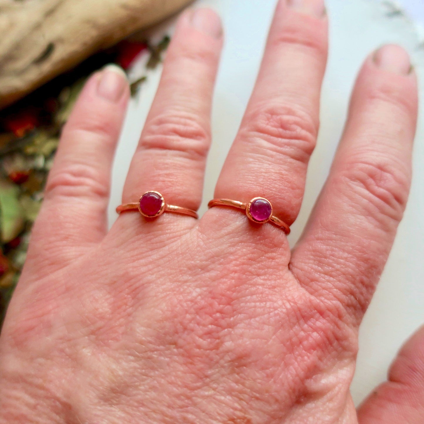 Ruby Stacking Ring, Copper Jewelry, July Birthstone, Electroformed Crystals, Bohemian, Boho, Gypsy Style Blackbird & Sage Jewelry