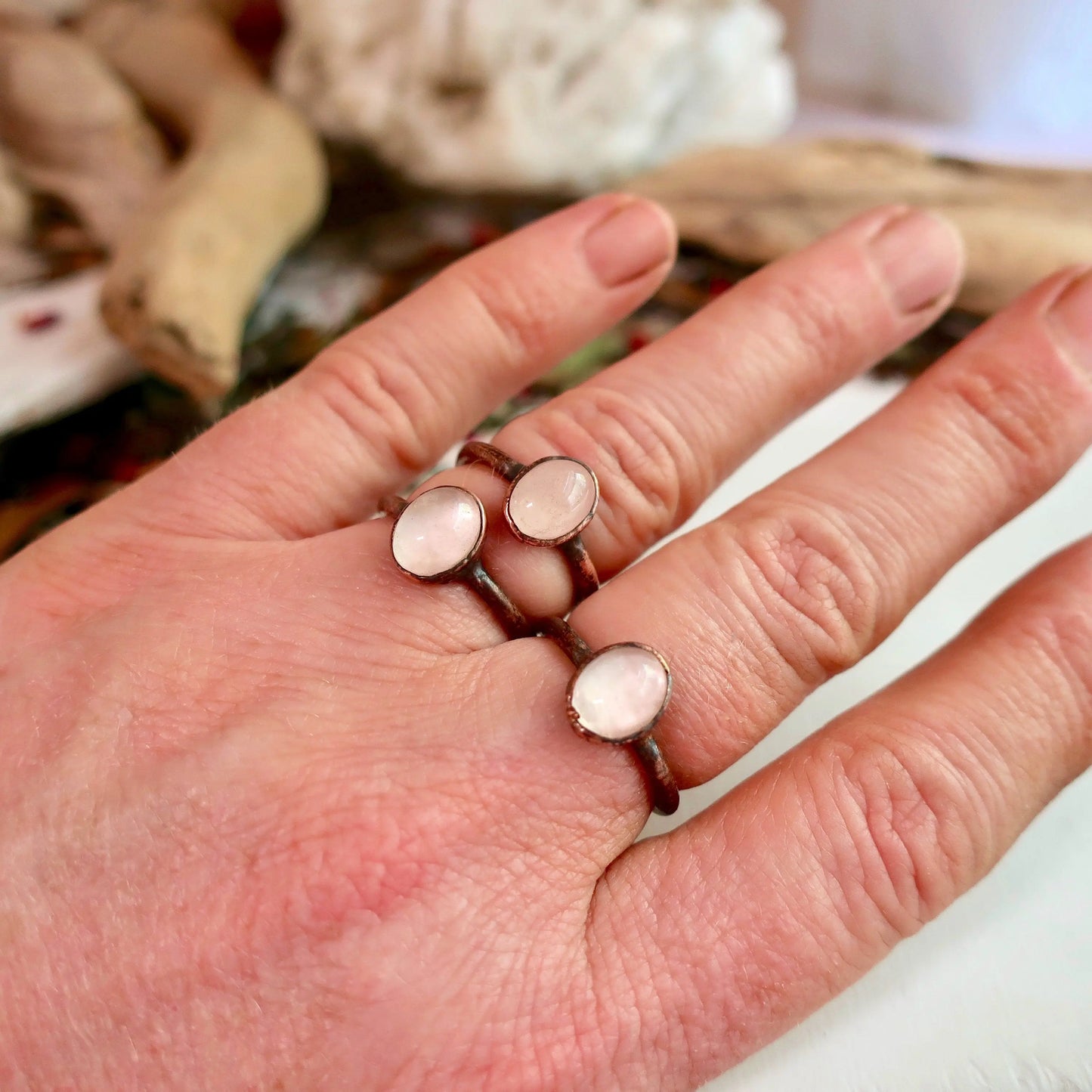 Rose Quartz Ring, Copper Jewelry, Electroformed, Pink Stone, Oval Cab, Crystal Jewelry, Boho, Bohemian, Gypsy Style, Valentines Gift Blackbird & Sage Jewelry