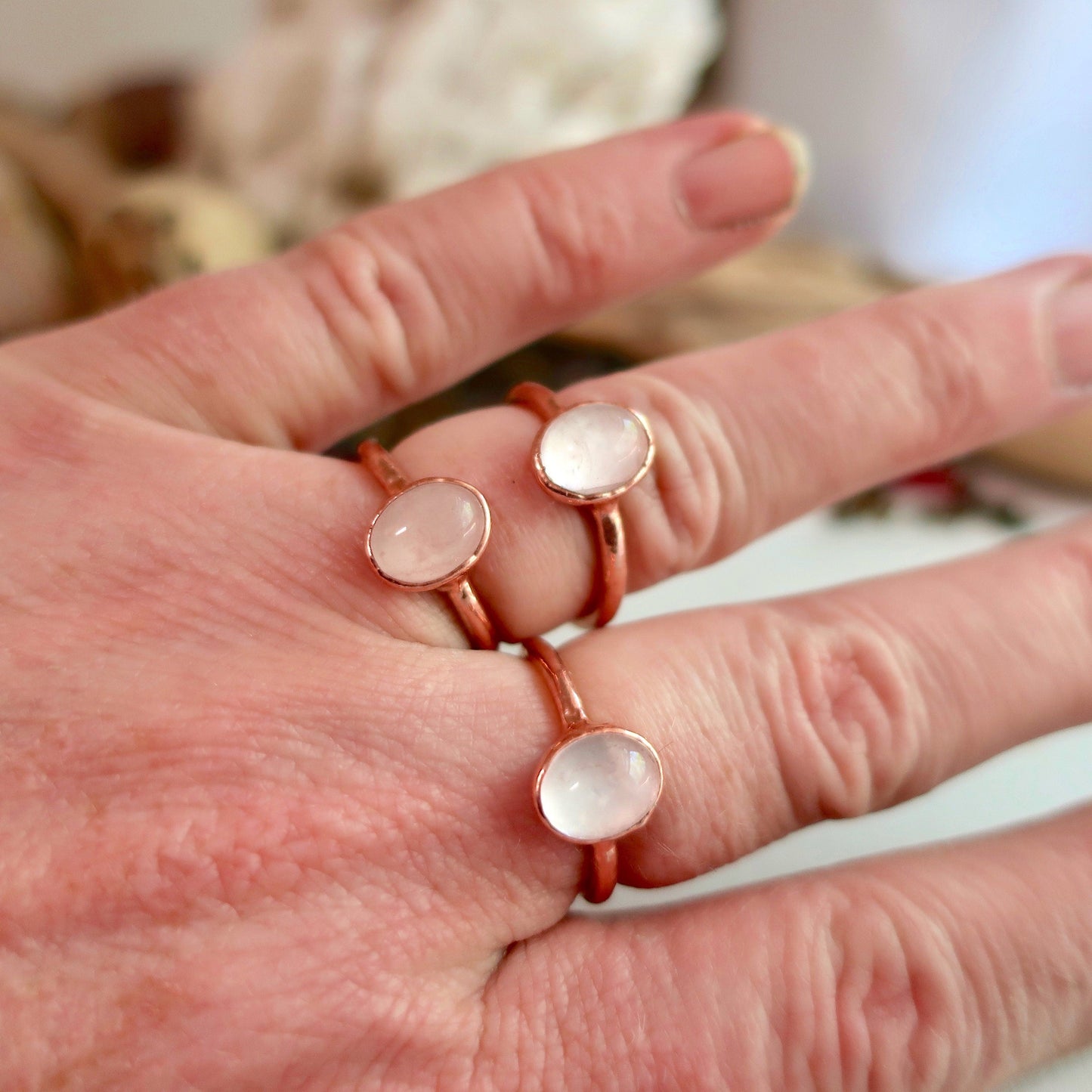 Rose Quartz Ring, Copper Jewelry, Electroformed, Pink Stone, Oval Cab, Crystal Jewelry, Boho, Bohemian, Gypsy Style, Valentines Gift Blackbird & Sage Jewelry