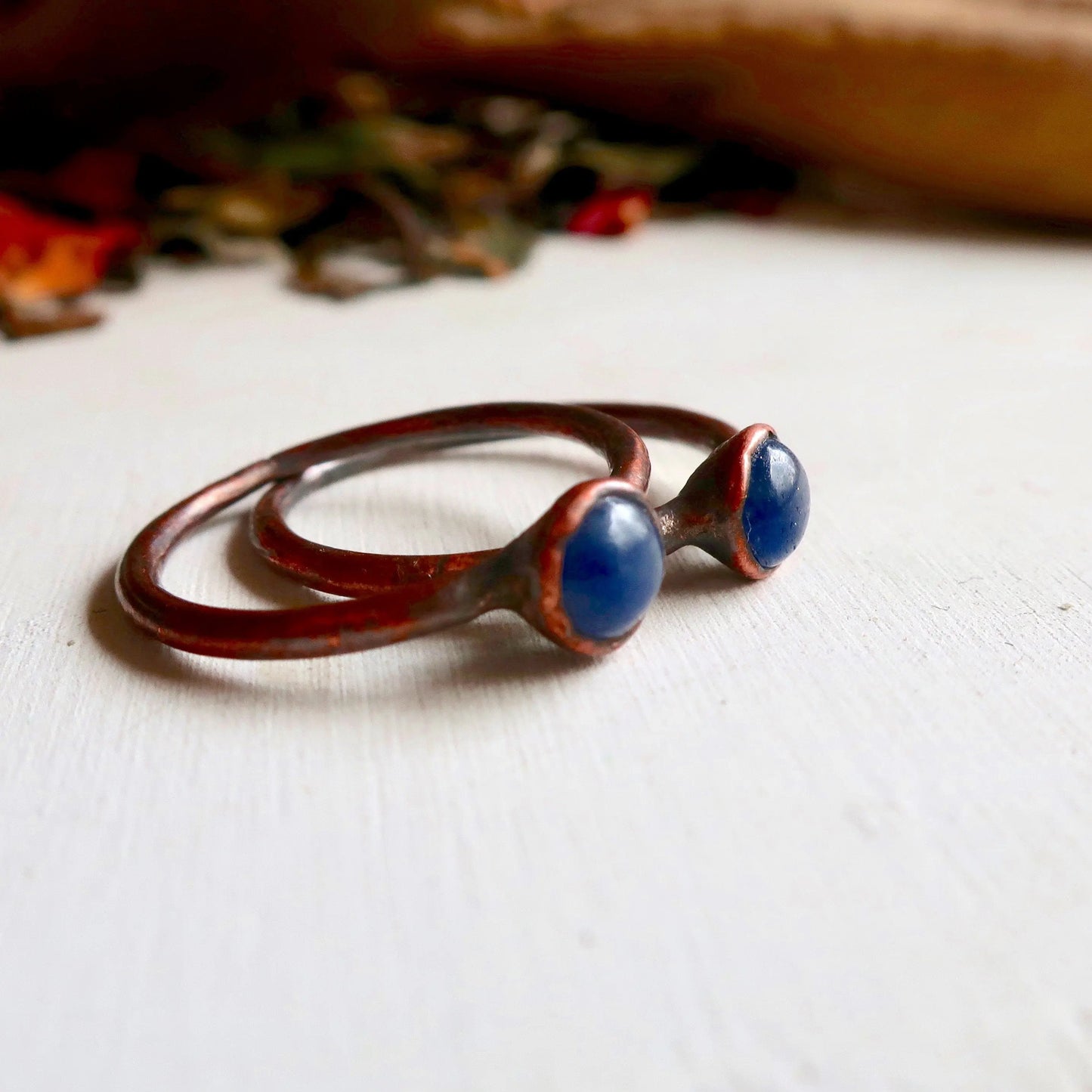 Blue Sapphire Ring Set in Electroformed Copper, Rustic Copper Jewelry, Sapphire Stacking Ring, September Birthstone Jewelry, Boho, Blackbird & Sage Jewelry