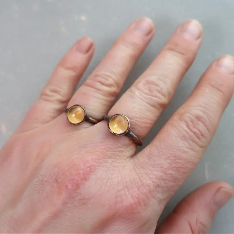 Citrine Copper Ring, 8mm, Electroformed Crystal, Boho Jewelry, Handmade November Birthstone, Healing Gift