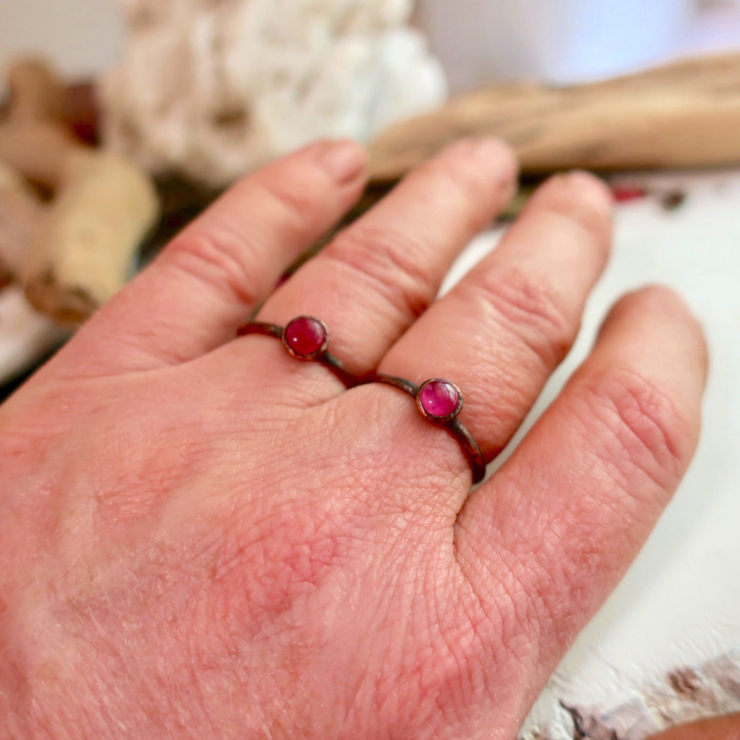 Ruby Stacking Ring, Copper Jewelry, July Birthstone, Electroformed Crystals, Bohemian, Boho, Gypsy Style Blackbird & Sage Jewelry