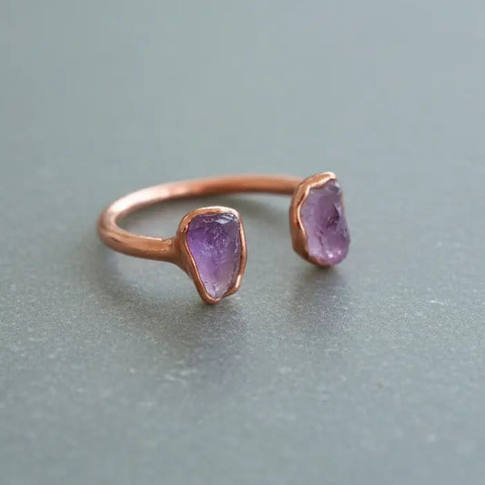 Raw Amethyst Open Ring: Electroformed Copper, February Birthstone