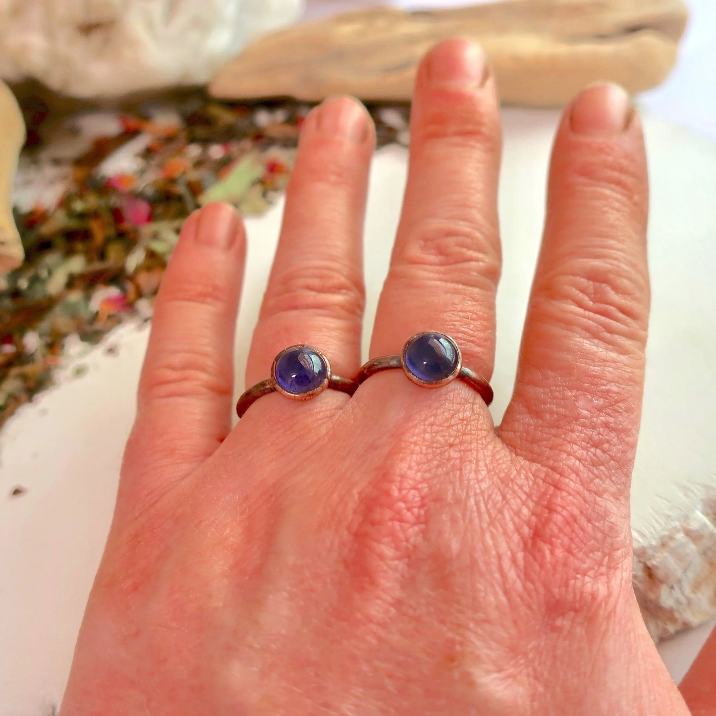 Iolite and Ring Iolite Band Electroformed Copper Jewelry Electroformed Ring Jewelry Gift for Her Bohemian Jewelry, Valentines Gift Blackbird & Sage Jewelry