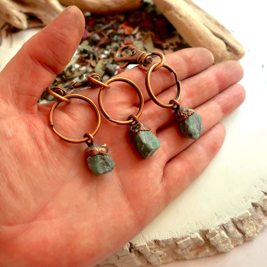 Raw Emerald Copper Keychain, Emerald Keychain, Raw Crystal Keychain, Raw Stone Accessory, Boho Accessory, Electroformed Jewelry Blackbird & Sage Jewelry