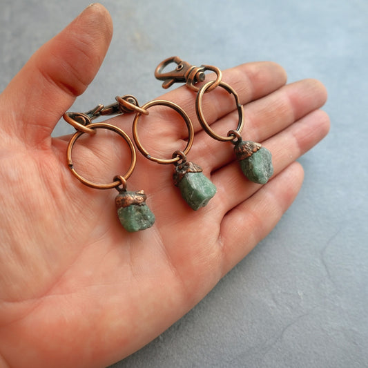 Raw Emerald Copper Keychain, Emerald Keychain, Raw Crystal Keychain, Raw Stone Accessory, Boho Accessory, Electroformed Jewelry Blackbird & Sage Jewelry