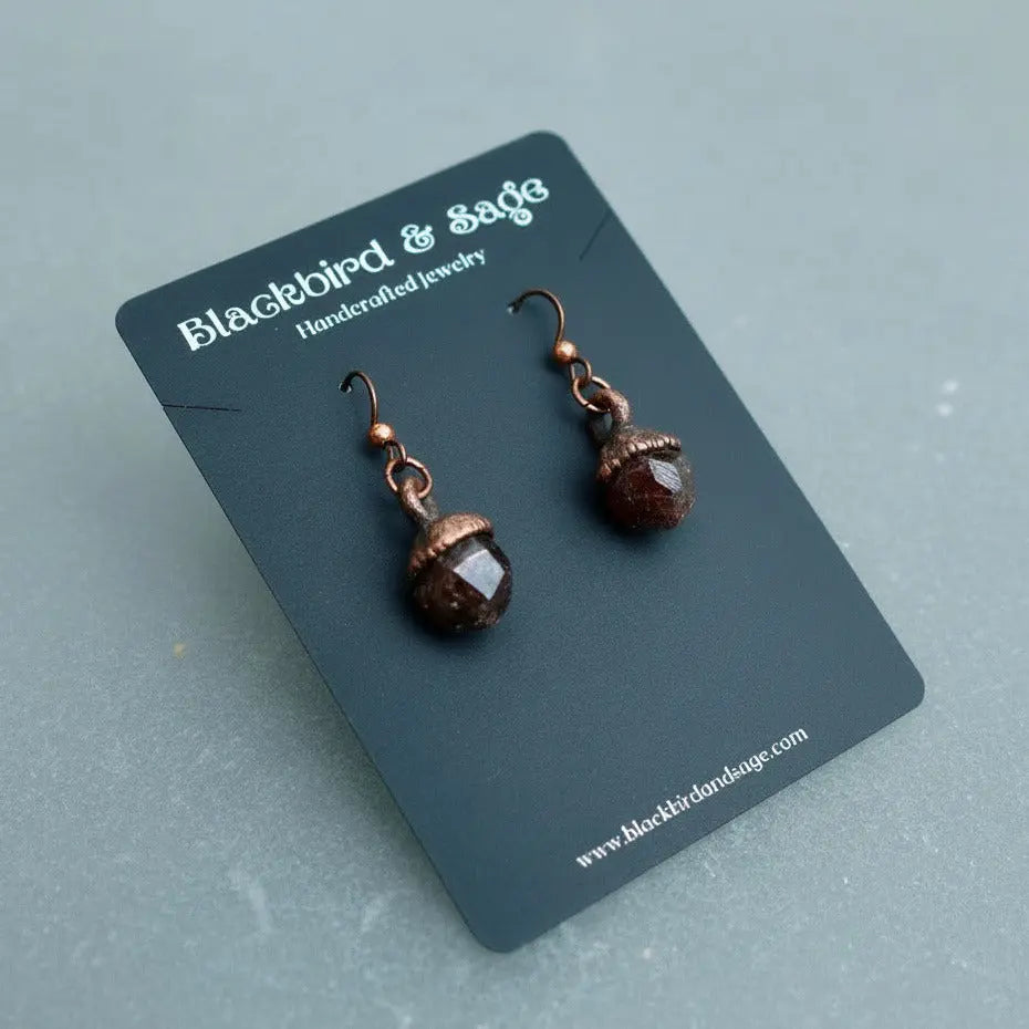 Raw Garnet Copper Earrings | Dodecahedral Spessartine Garnet | Dangle Earrings | Boho Drop Earrings | Electroformed Copper | Stone Earrings