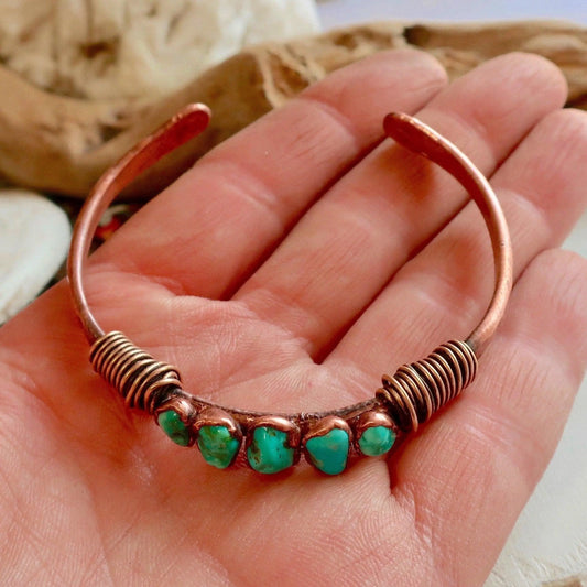 Raw Turquoise Bracelet | Solace for the Spirit | Copper & Bronze | Rustic Turquoise Jewelry | Bohemian Bangles | Raw Stone Cuff Blackbird & Sage Jewelry