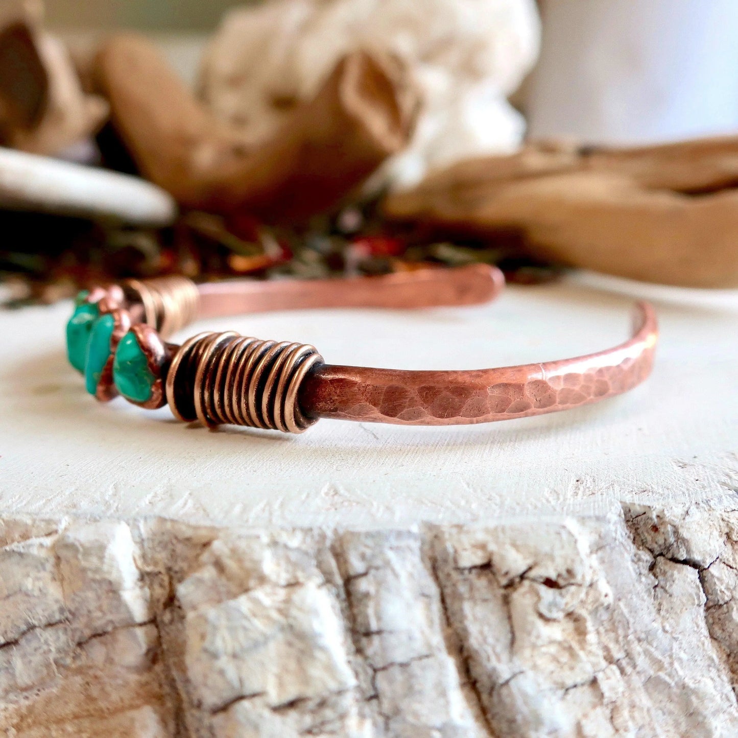 Raw Turquoise Bracelet | Solace for the Spirit | Copper & Bronze | Rustic Turquoise Jewelry | Bohemian Bangles | Raw Stone Cuff Blackbird & Sage Jewelry