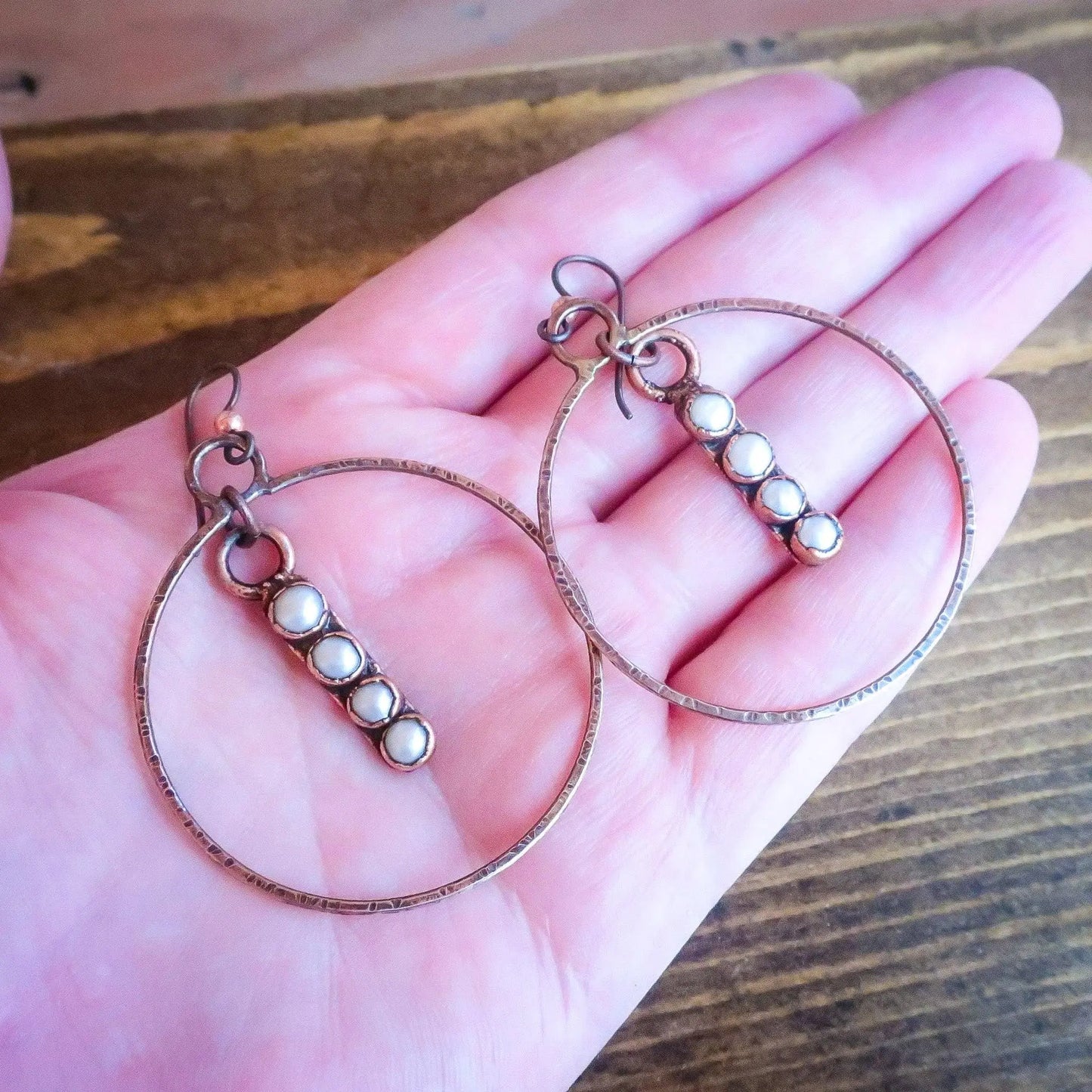 Bohemian Pearl Hoop Earrings in Mixed Metals Design Blackbird & Sage Jewelry