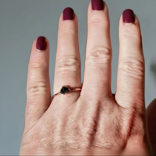Dainty Black Tourmaline Stacking Ring | Electroformed Copper Boho Jewelry | Witchy Crystal Ring | Handmade Black Stone Minimalist Jewelry Blackbird & Sage Jewelry