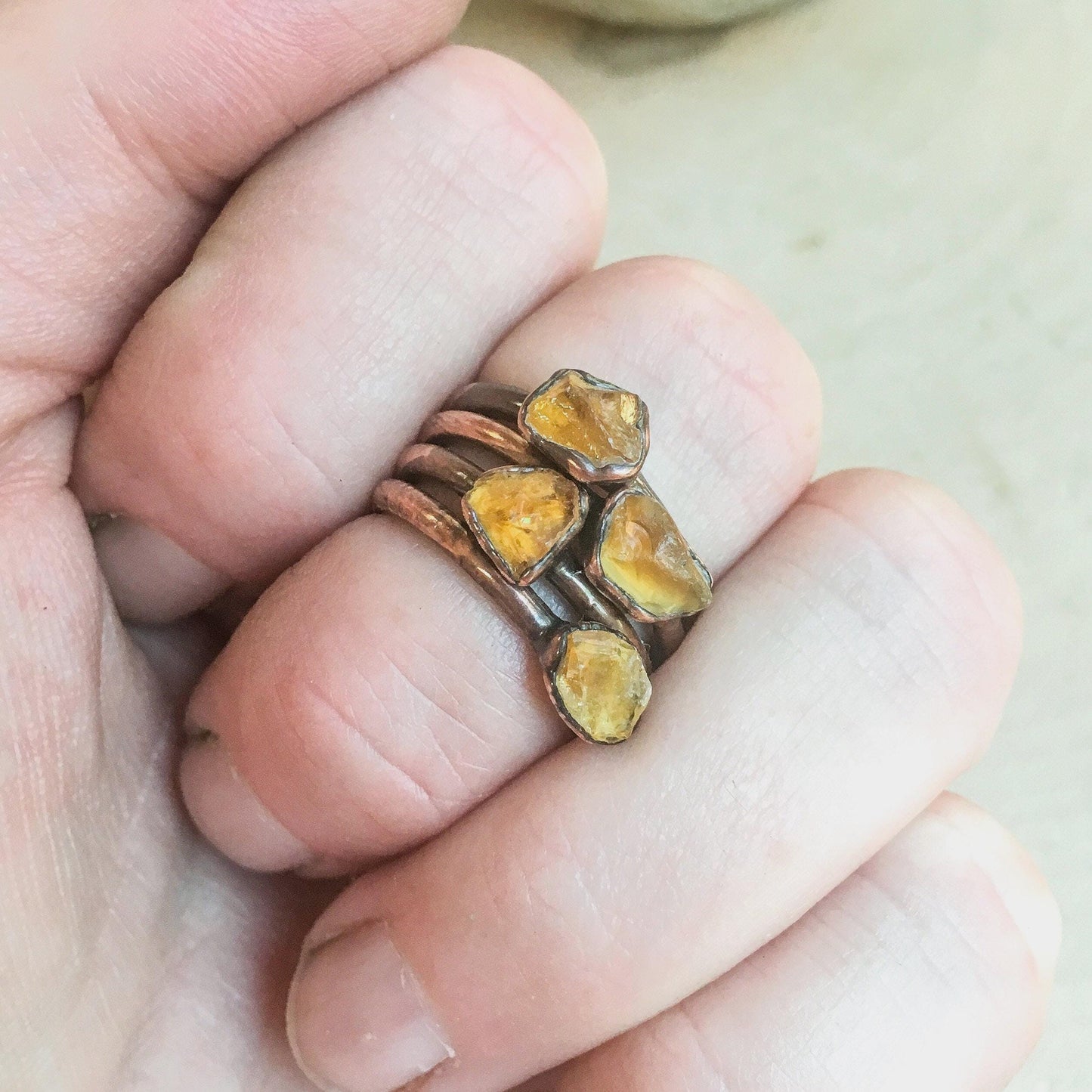 Amber Ring – Dainty Raw Amber Electroformed Boho Stackable Rustic Jewelry Gift Blackbird & Sage Jewelry
