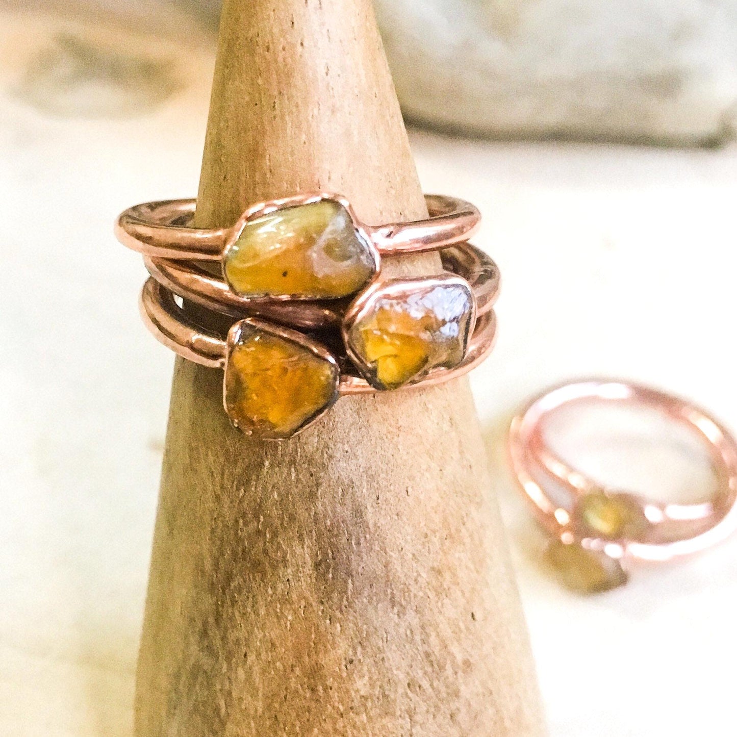 Amber Ring – Dainty Raw Amber Electroformed Boho Stackable Rustic Jewelry Gift Blackbird & Sage Jewelry