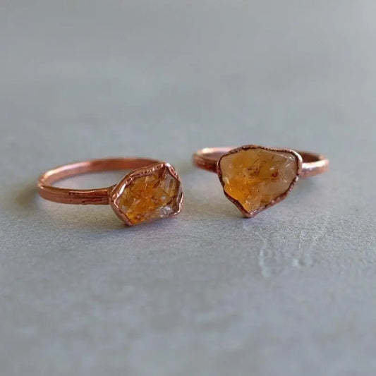 Raw Citrine Ring, November Birthstone Jewelry, Electroformed Copper Band, Jewelry Gift for Her