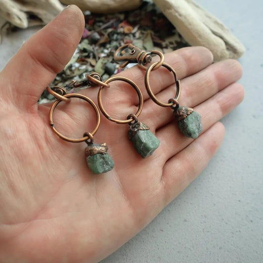 Raw Emerald Copper Keychain, Emerald Keychain, Raw Crystal Keychain, Raw Stone Accessory, Boho Accessory, Electroformed Jewelry Blackbird & Sage Jewelry