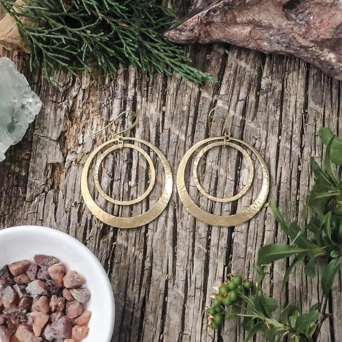 Hand Hammered Brass Hoop Earrings: Boho Full Circle Jewelry - BlackbirdSageStudio