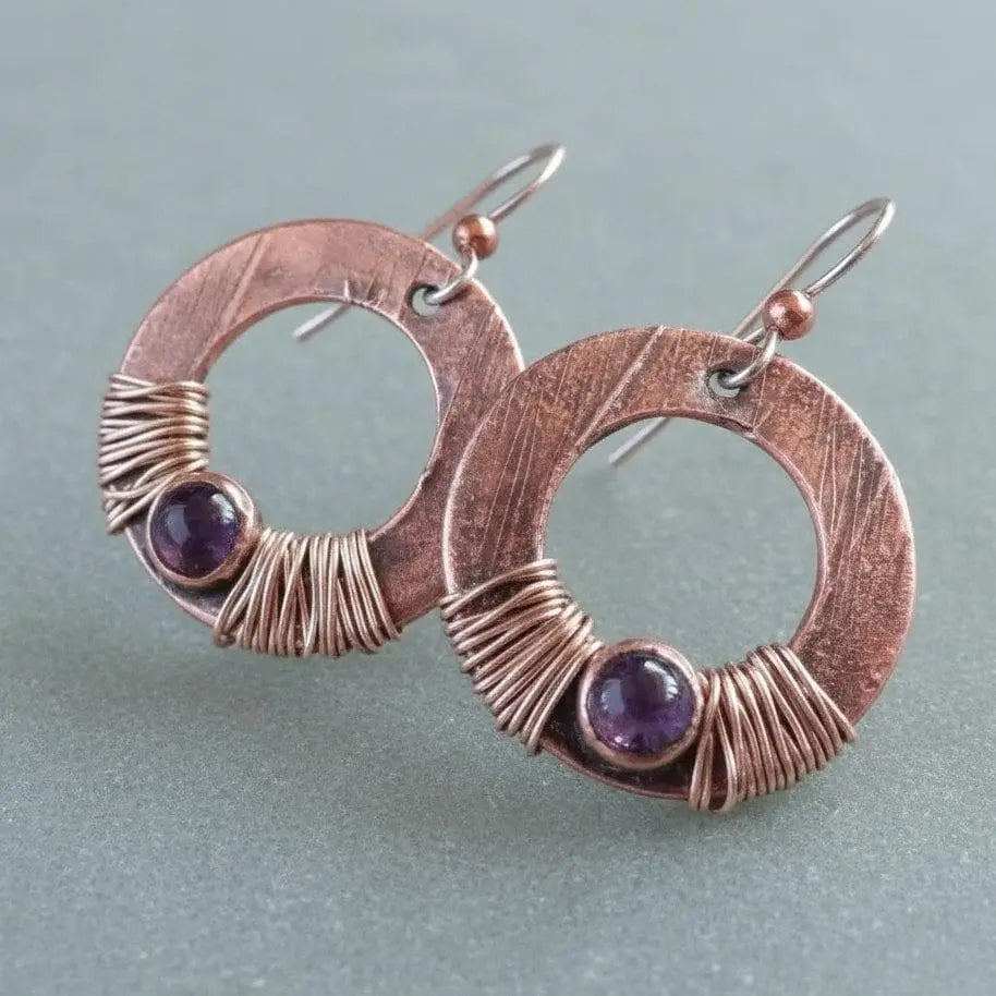Handcrafted amethyst hoop earrings showing natural stone variation | Blackbird & Sage
