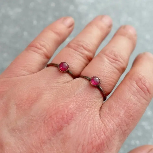 Ruby Stacking Ring, Copper Jewelry, July Birthstone, Electroformed Crystals, Bohemian, Boho, Gypsy Style - BlackbirdSageStudio