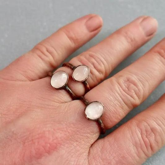 Electroformed Rose Quartz Ring: Copper Crystal Jewelry, Valentine's Gift - BlackbirdSageStudio
