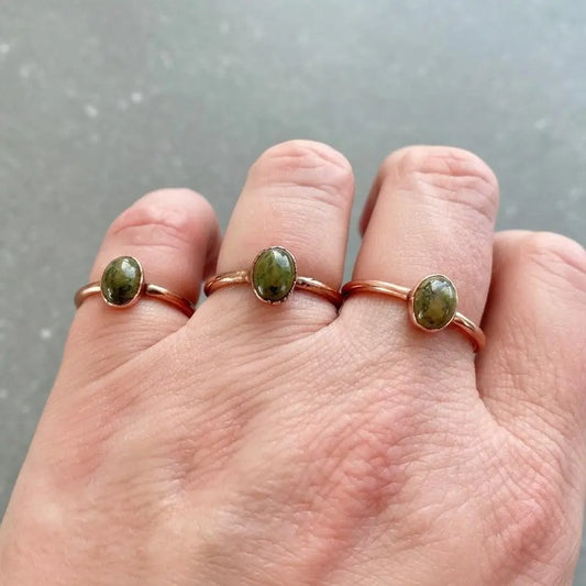 Unakite Copper Ring: Electroformed Bohemian Jewelry, Crystal Jewelry Gift, Holiday Present For Her - BlackbirdSageStudio