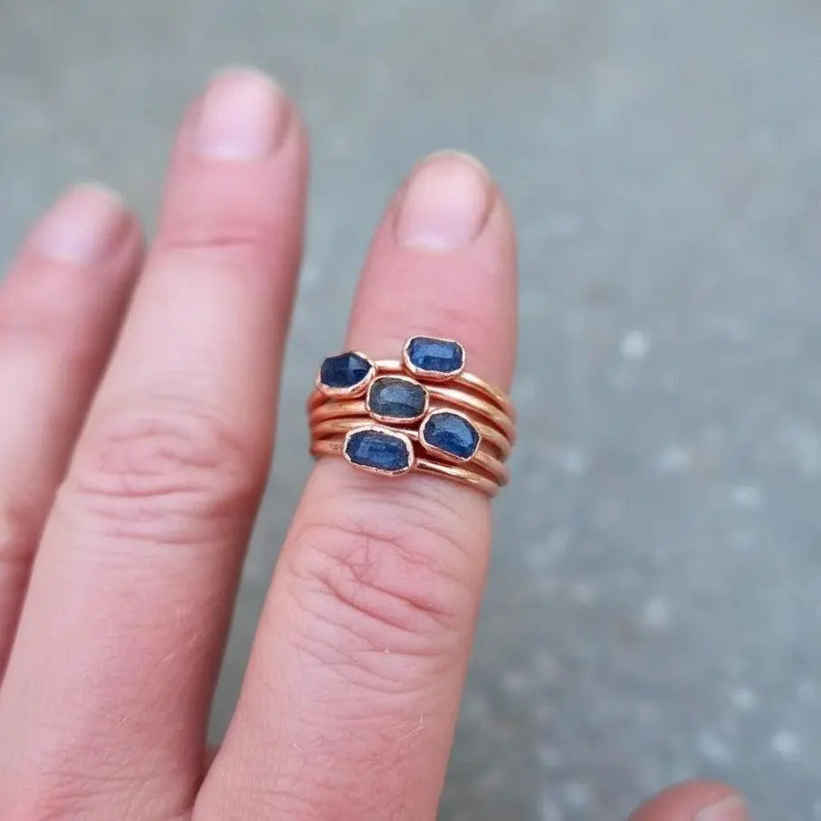 Raw Sapphire Ring: Electroformed Copper Band, September Birthstone - BlackbirdSageStudio