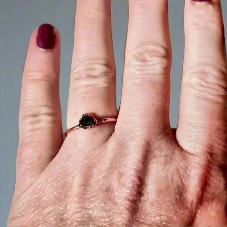 Electroformed Copper Black Tourmaline Ring: Handmade Boho Stacking Jewelry - BlackbirdSageStudio