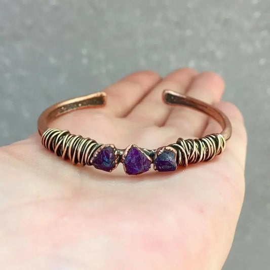 Handcrafted Copper Raw Amethyst Cuff For Inner Peace In Daily Rituals - BlackbirdSageStudio