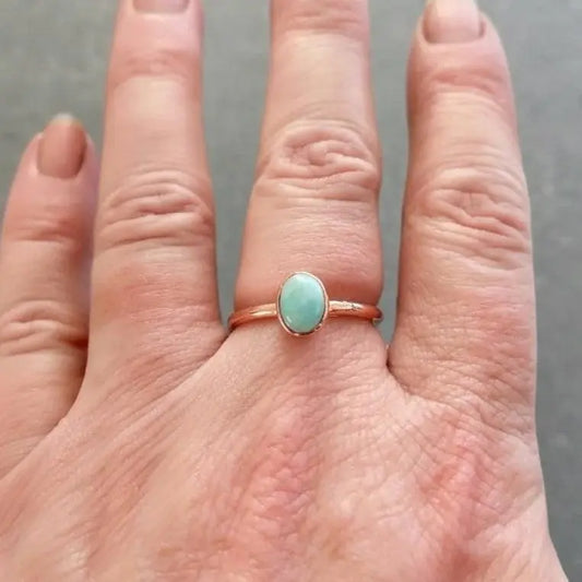 Electroformed Copper Amazonite Ring: Handmade Bohemian Crystal Jewelry - BlackbirdSageStudio