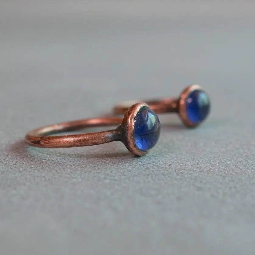 Electroformed Copper Iolite Ring: Bohemian Crystal Jewelry - BlackbirdSageStudio