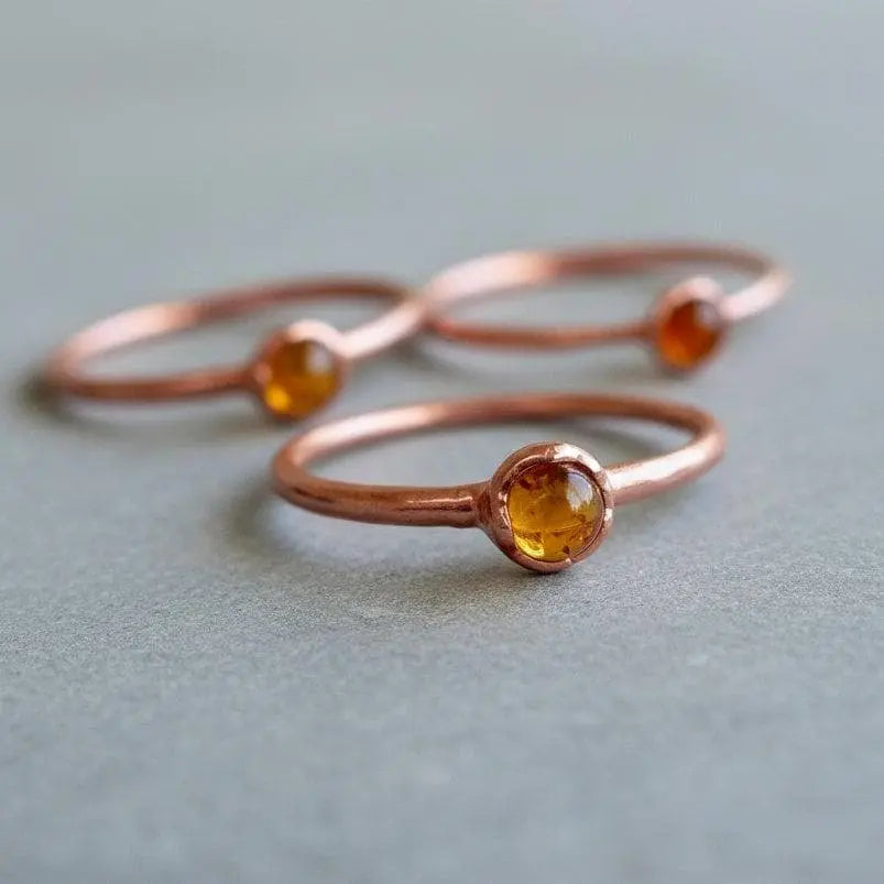 Dainty Amber Ring in Copper, Crystal Jewelry, Copper Band, Bohemian, Electroformed, Boho, Rustic - BlackbirdSageStudio