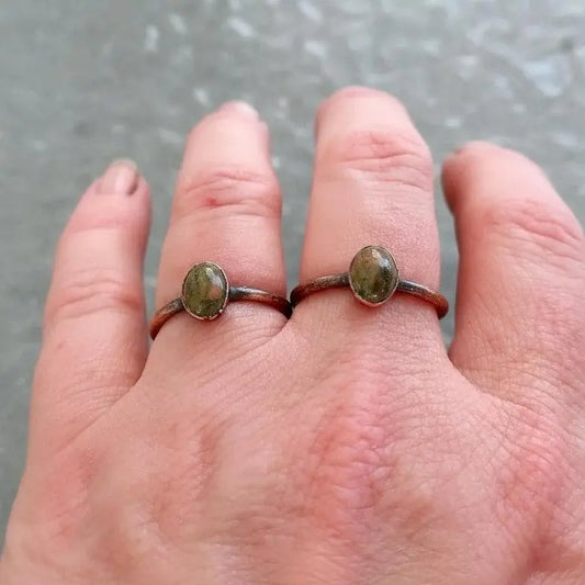 Handmade Unakite Copper Ring: Electroformed Bohemian Jewelry, Crystal Jewelry Gift, Holiday Present For Her - BlackbirdSageStudio