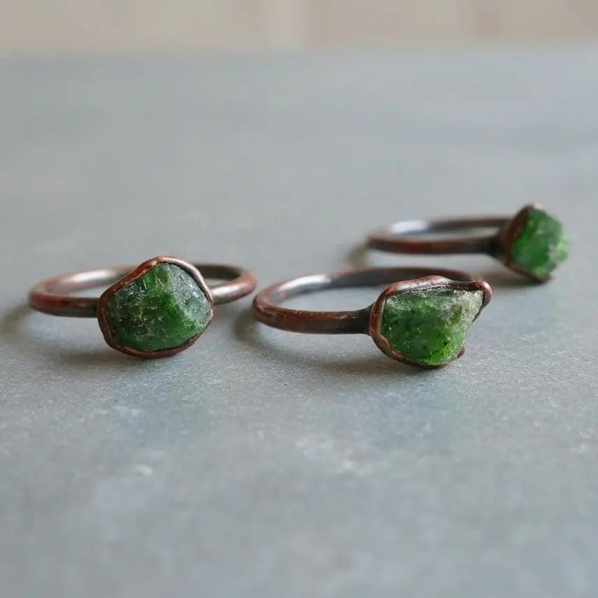 Raw Chrome Diopside Ring: Electroformed Copper, Bohemian Jewelry - BlackbirdSageStudio