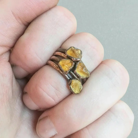 Raw Amber Ring – Electroformed Copper, Stackable Boho Jewelry - BlackbirdSageStudio