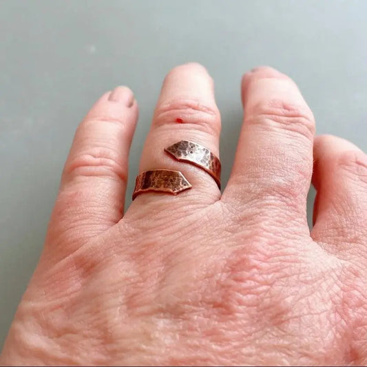 Electroformed Copper Arrow Ring: Hand Hammered Wide Band - BlackbirdSageStudio