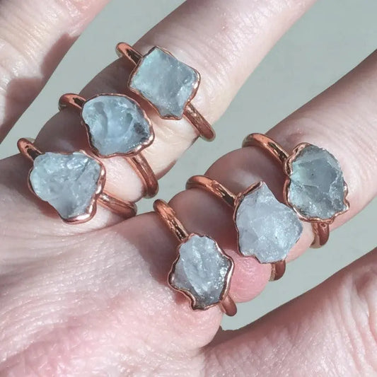 Raw Celestite Copper Ring: Electroformed Boho Crystal Jewelry - BlackbirdSageStudio
