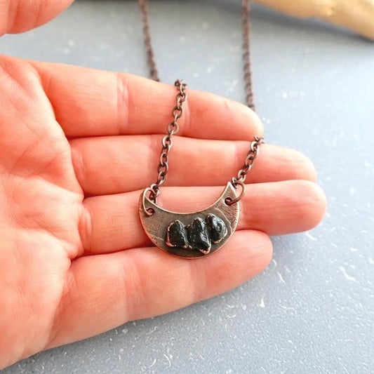 Electroformed Copper Black Tourmaline Crescent Moon Necklace - BlackbirdSageStudio