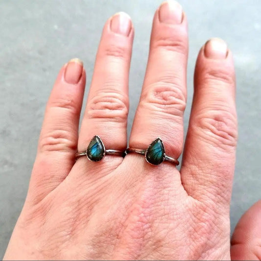 Electroformed Copper Labradorite Ring: Teardrop Boho Jewelry, Crystal Jewelry Gift, Holiday Present For Her - BlackbirdSageStudio