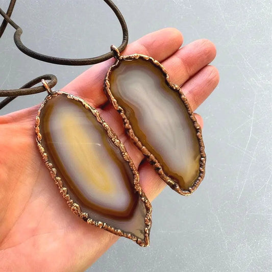 Red Agate Necklace: Electroformed Copper Pendant, Boho Leather Jewelry - BlackbirdSageStudio