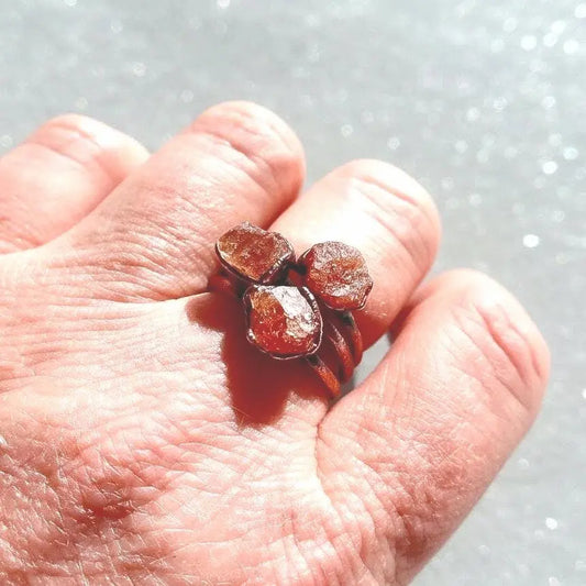 Raw Sunstone Ring: Electroformed Copper Band, Unique Crystal Jewelry - BlackbirdSageStudio