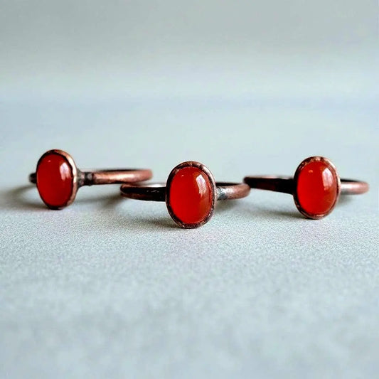 Electroformed Copper Carnelian Ring: Hand Hammered Boho Jewelry - BlackbirdSageStudio