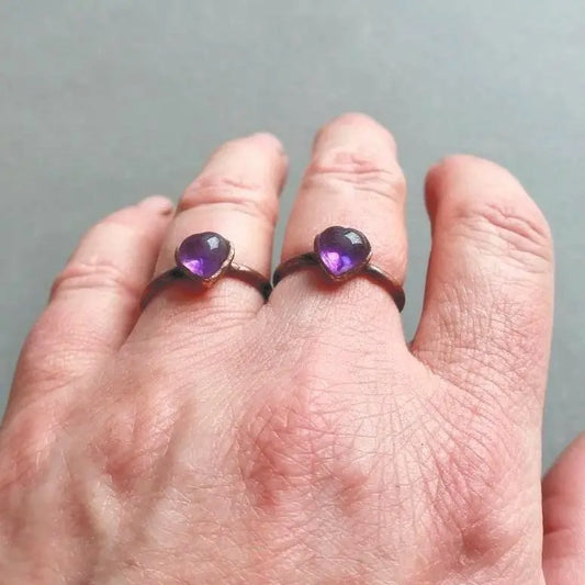 Electroformed Copper Amethyst Heart Ring: Bohemian February Birthstone - BlackbirdSageStudio