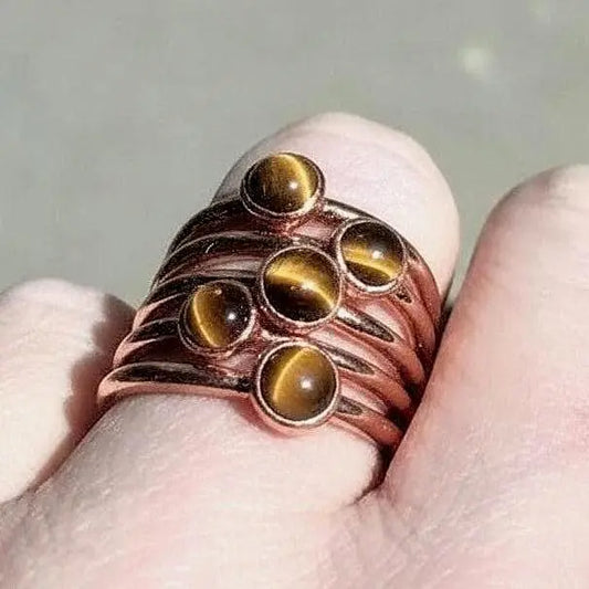 Tiger Eye Ring - Handcrafted Copper Talisman for Grounded Confidence - BlackbirdSageStudio