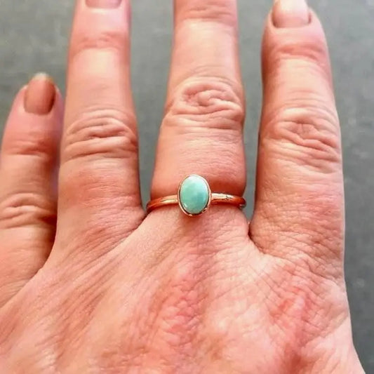 Electroformed Copper Amazonite Ring: Handmade Bohemian Crystal Jewelry - BlackbirdSageStudio