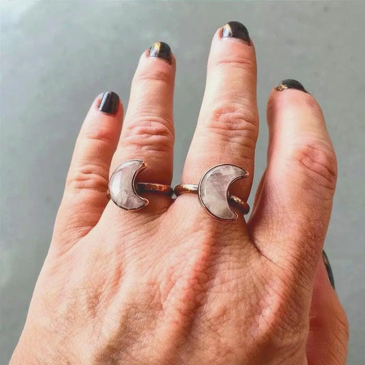 Kunzite Crescent Moon Ring: Electroformed Copper Boho Jewelry - BlackbirdSageStudio