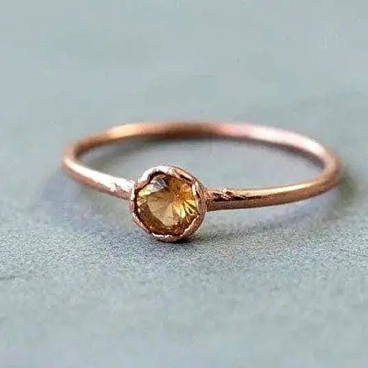 Citrine Electroformed Copper Ring, Dainty Small Stacking Ring, November Birthstone, Boho Jewelry - BlackbirdSageStudio